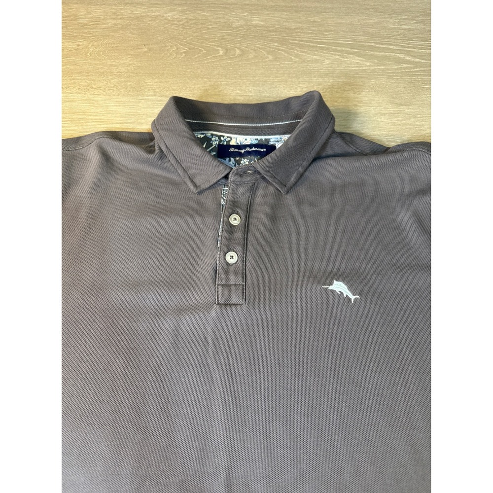 Tommy Bahama Mens XXL Charcoal Gray Short Sleeve Marlin Polo Shirt Tropical Trim